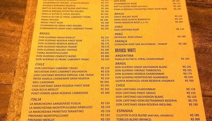 Paraty Wine Bar -  Cardapio - Paraty