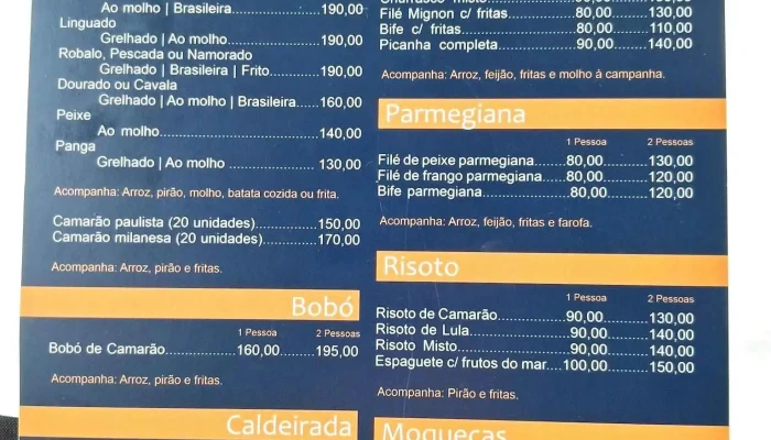 Restaurante Toca Da Garoupa -  Cardapio - Mangaratiba