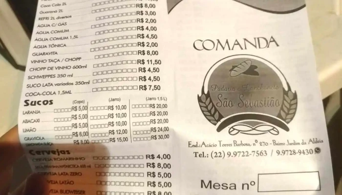 Sao Sebastiao Lanchonete E Sorveteria Cardapio - Itaocara